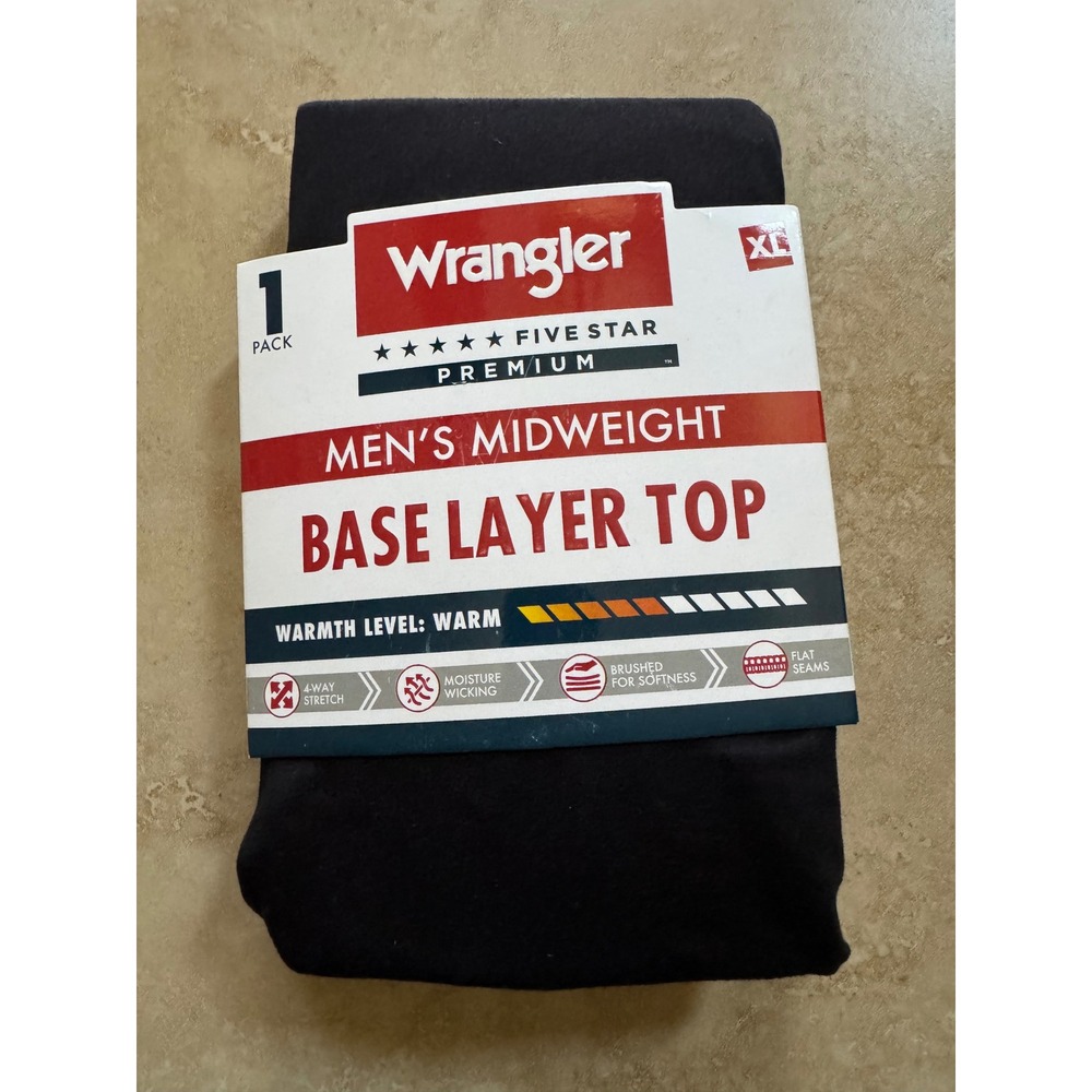 Wrangler Base Layer Top Men XL Black Midweight Five Star Premium Shirt NEW